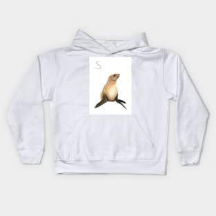 S for seal alphabet illustration, pencil illustration from my alphabet series Kids Hoodie